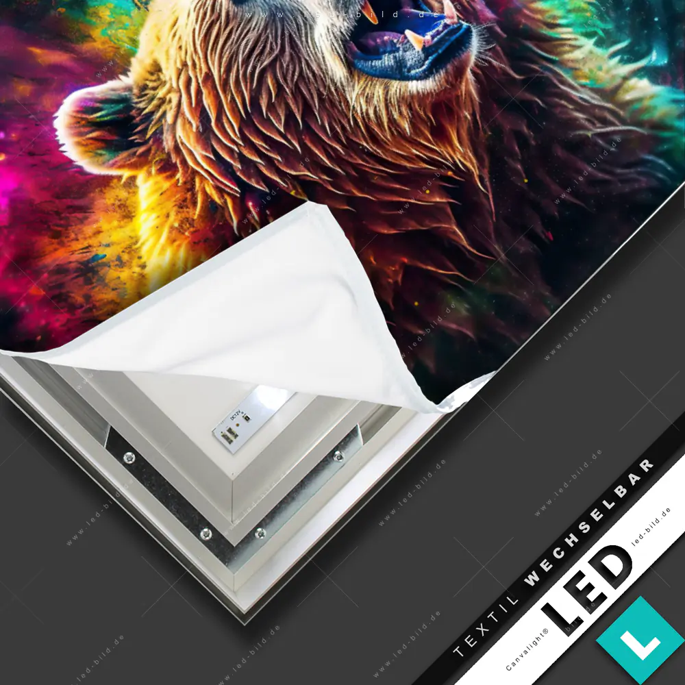 Canvalight® TEX LED-Bild Abstrakter wilder Bär | Tierwelt | Querformat ...