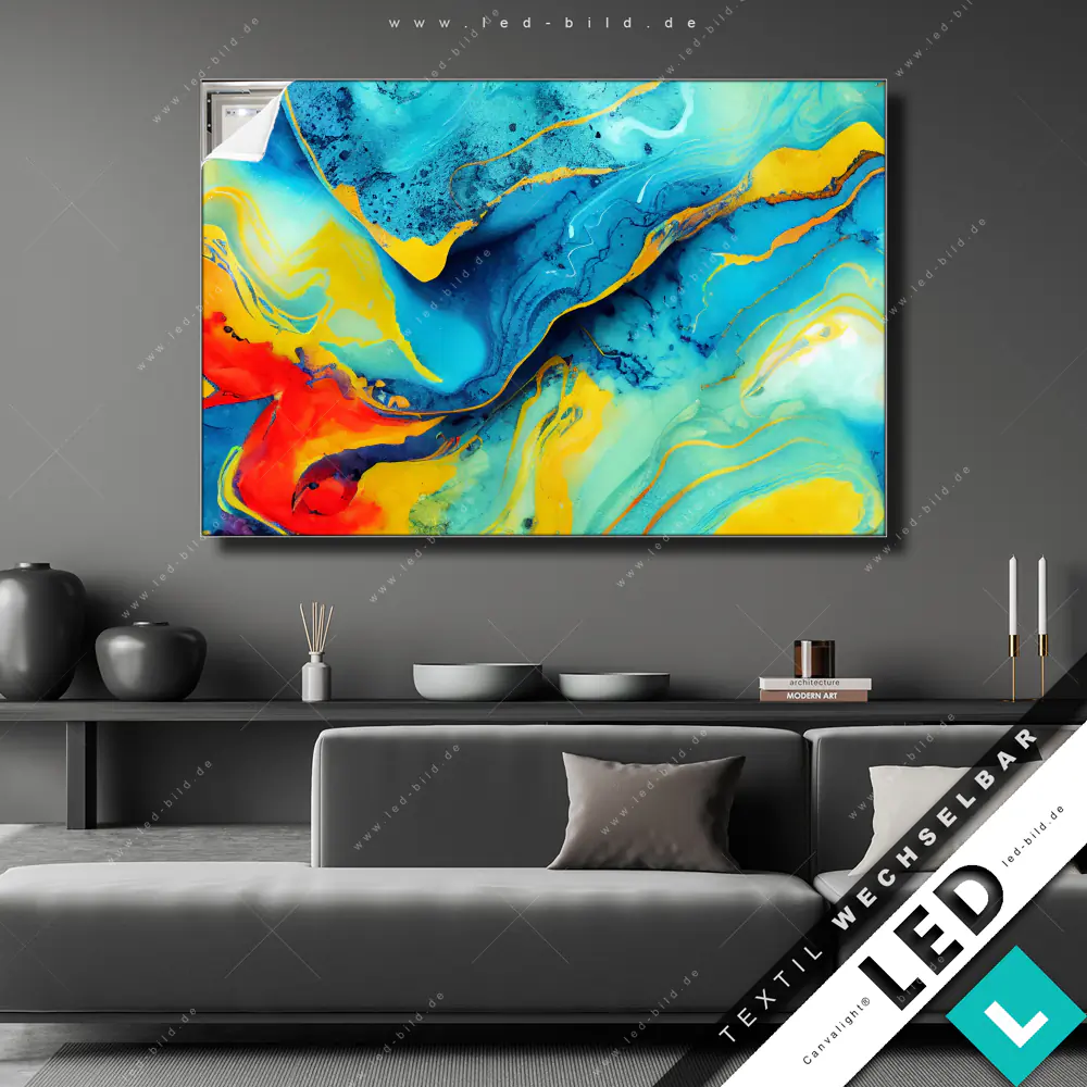 Canvalight® TEX LED-Bild abstraktes Farbzusammenspiel aus Tinte und ...