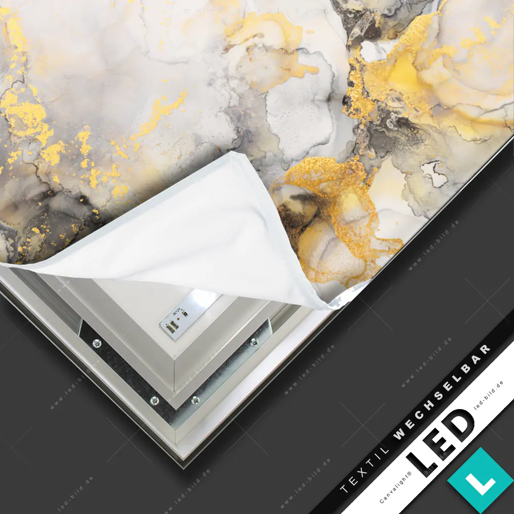 Canvalight® TEX LED-Bild Fluid Painting Marmorlook weiß-gold | Muster ...