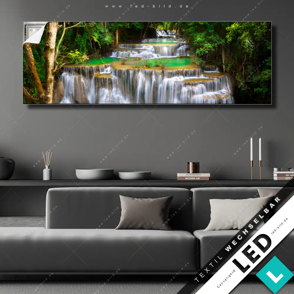 Canvalight® LED-Bild Sommerwald mit Wasserfällen | Landschaften ...